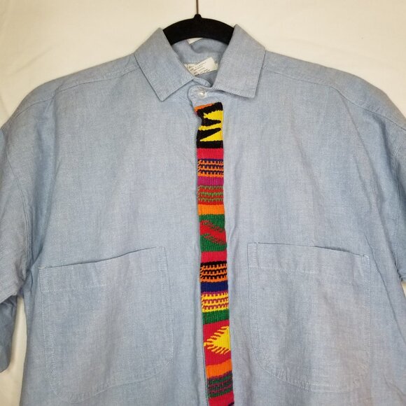 Vintage James Halbert button down shirt blue sz S/M handwoven made in Guatemala - Picture 3 of 7